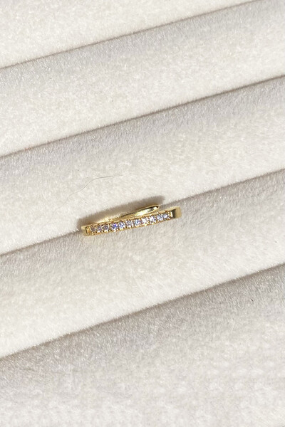 Foto Fake Piercing Zircônias Fino Retangular Dourado