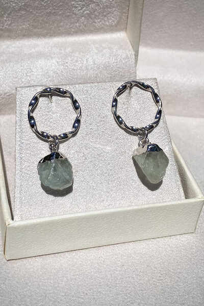 FotoBrinco Pedra Ágata Verde Ródio Branco