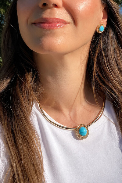 Foto Brinco Círculo Turquesa Ouro 18k
