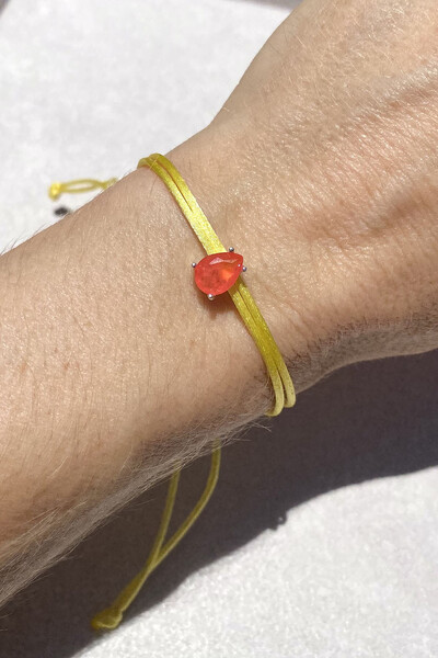 FotoPulseira Cordão Amarelo Gota Fusion Coral Prata 925