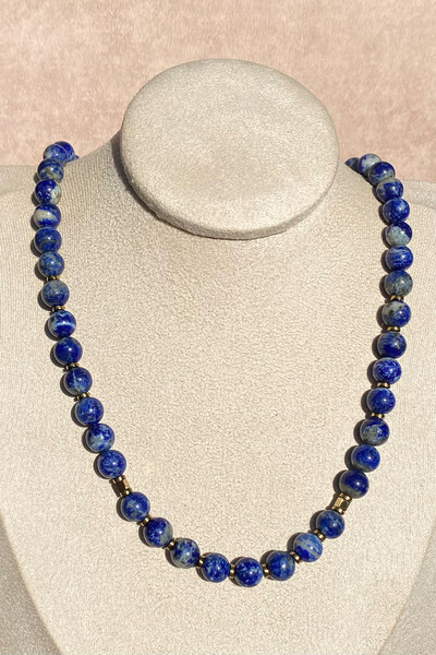 Foto Colar Pedra Lápis Lazuli G Ouro 18k