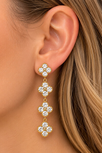 Foto Brinco Trevos Zircônias Ouro 18k