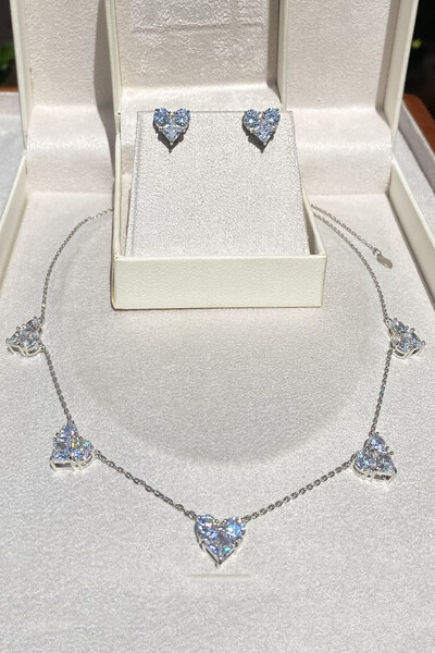 FotoConjunto Coração Cristal Ródio Branco