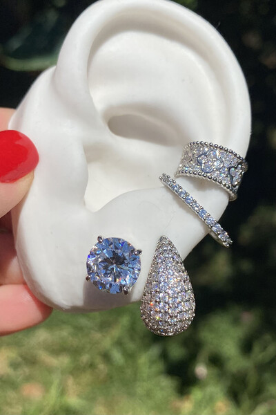 FotoBrinco Gota Zircônias Ródio Branco