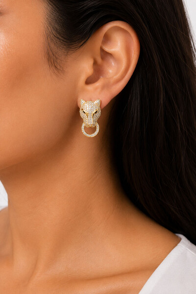Foto Brinco Leopardo Zircônias Ouro 18k