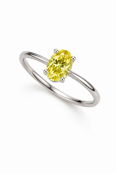 Foto Anel Solitátio Oval Moissanite 6x8 MM Light Yellow Prata 925 Ródio Branco