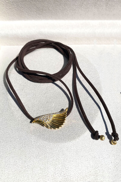 Foto Colar Courinho Pingente Asa Zircônias Ouro 18k