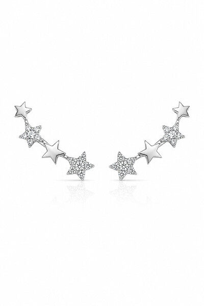 Foto Brinco Earcuff Estrelas com Zircônias Ródio Branco