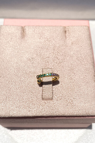 Foto Fake Piercing Fino Zircônias Coloridas Ouro 18k