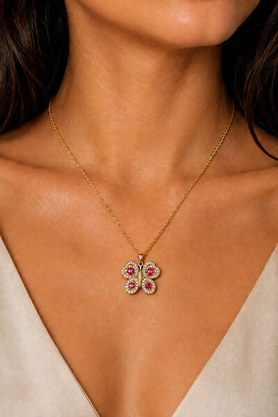 Foto Colar Pingente Borboleta Zircônias Ouro 18k