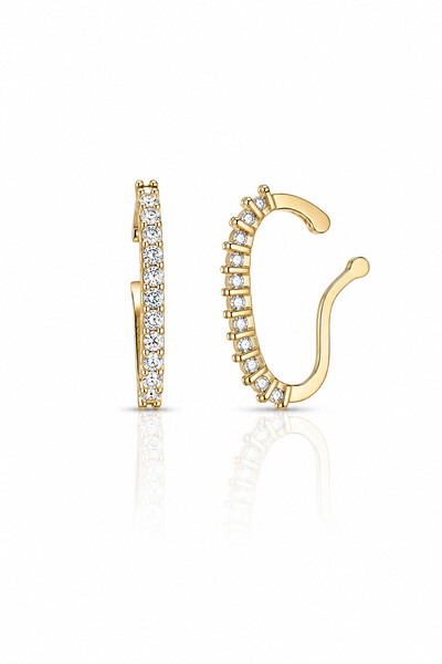 Foto Fake Piercing Earhook Zircônias Dourado