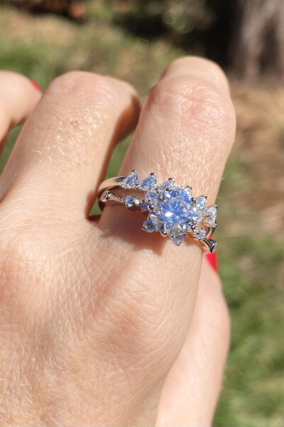 FotoAnel Moissanite Estrela 7MM Prata 925 Ródio Branco