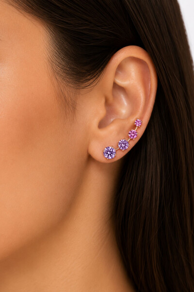 Foto Brinco Earcuff Pink Zircônia Ouro 18k