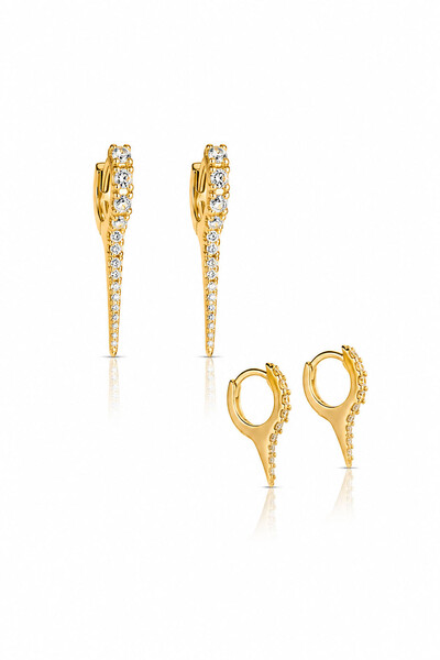 Foto Brinco Dupla Argola Luiza Zircônia Ouro 18k