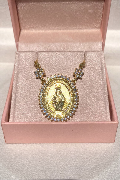 Foto Colar NSra das Graças Zircônias Ouro 18k