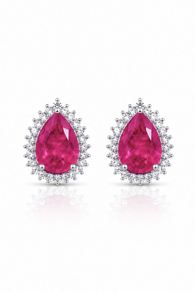 Foto Brinco Gota Fusion Pink Zircônia Ródio Branco