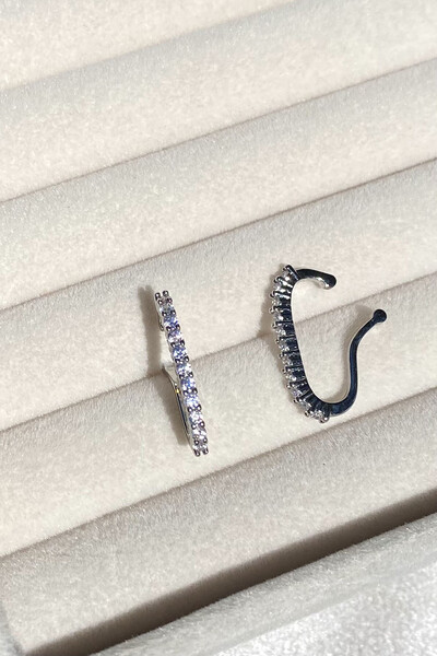 FotoFake Piercing Earhook Zircônias Ródio Branco