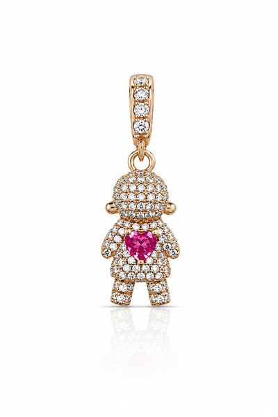 Foto Pingente Menina Coração Pink Ouro 18k