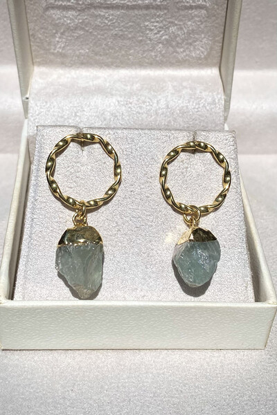 Foto Brinco Pedra Ágata Verde Ouro 18k