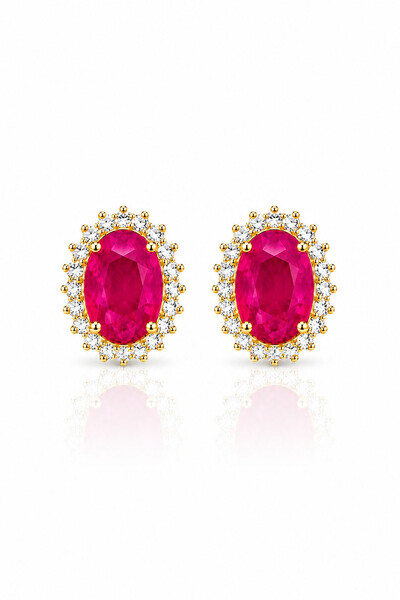 Foto Brinco Oval Fusion Pink Zircônia Ouro 18k