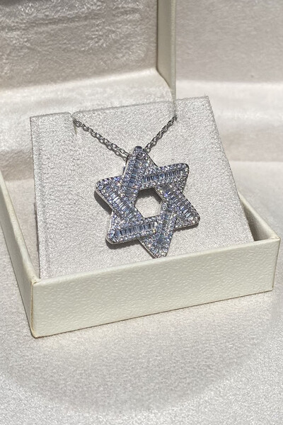 Foto Colar Estrela Davi Zircônias Ródio Branco