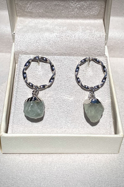 Foto Brinco Pedra Ágata Verde Ródio Branco