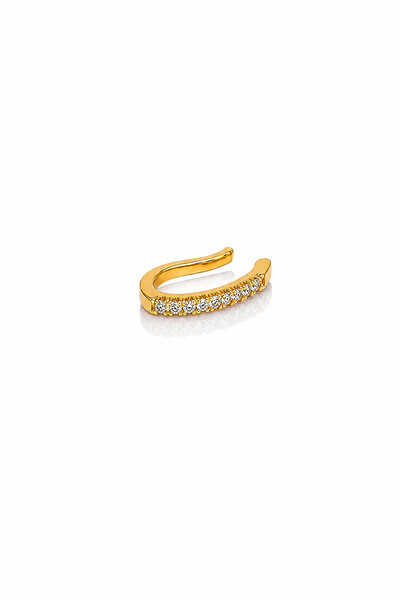 Foto Fake Piercing Zircônias Fino Retangular Dourado