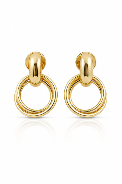 Foto Brinco Dourado Argolas Duplas Ouro 18k