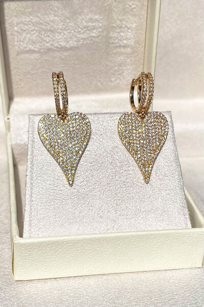 Foto Brinco Argola Coração Zircônias Ouro 18k