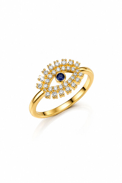 Foto Anel Olho Grego Cílios Zircônia Ouro 18k