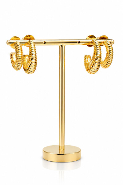 Foto Brinco Argola Par Dupla Listas Ouro 18k