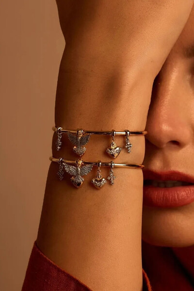Foto Bracelete Espírito Santo e Sagrado Coração Zircônias Ouro 18k