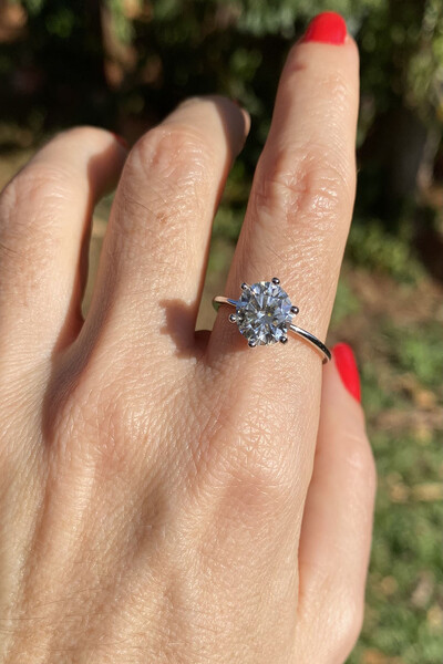 Foto Anel Moissanite Solitário 8MM Prata 925 Ródio Branco