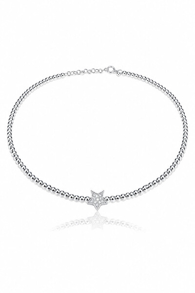 Foto Colar Choker Estrela Zircônias Aro Bolinhas Ródio Branco