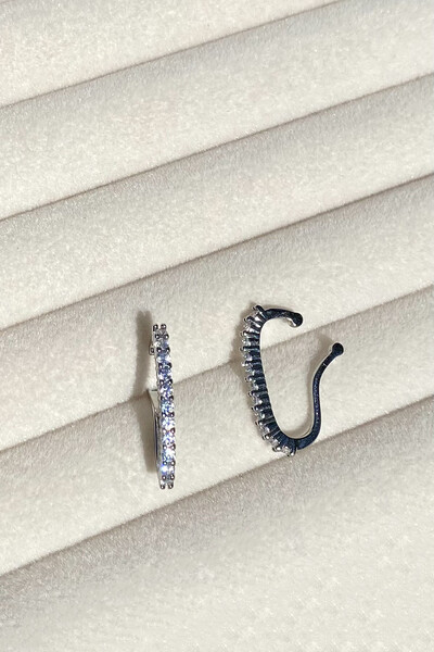 Foto Fake Piercing Earhook Zircônias Ródio Branco