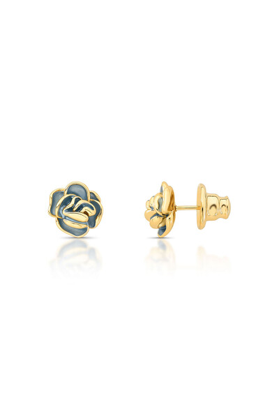 Foto Brinco Rosa Esmalte Azul Banhado no Ouro 18k