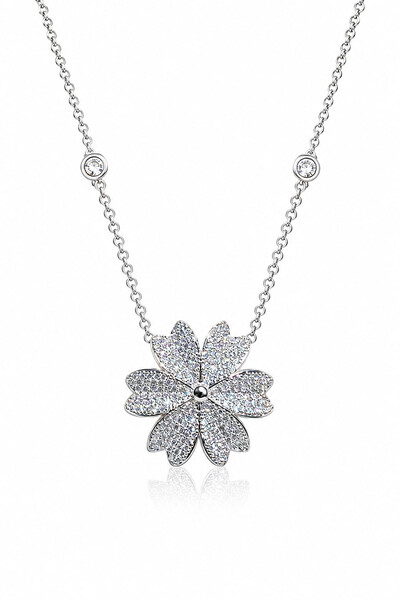 Foto Colar Flores Zircônia Ródio Branco