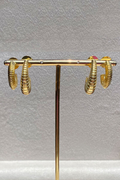 Foto Brinco Argola Par Dupla Listas Ouro 18k