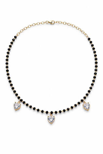 Foto Colar Choker Cristal e 3 Corações Ouro 18k