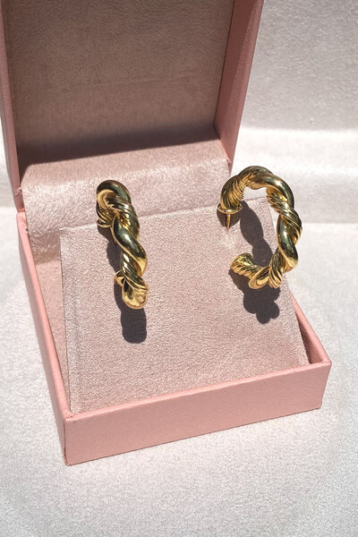 Foto Brinco Argola Tubo Torcida Ouro 18k