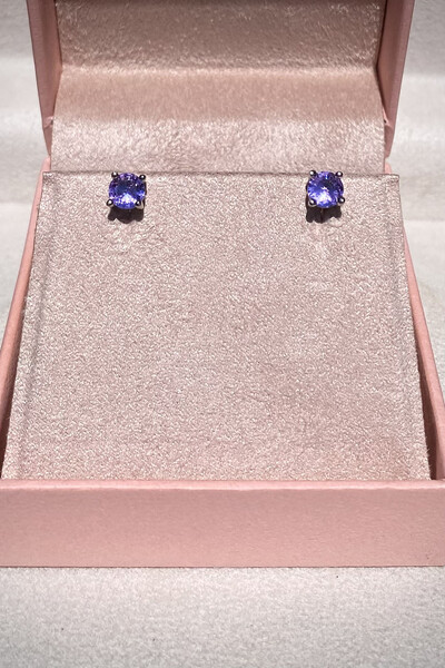 Foto Brinco Ponto luz 5MM Lavanda Zircônia Ródio Branco