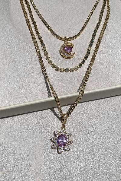 FotoColar Choker Pingente Lua e Coração Rosa Zircônia