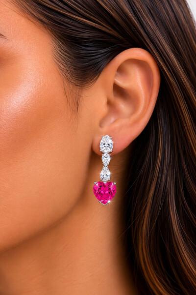 Foto Brinco Coração Fusion Pink Zircônia Ródio