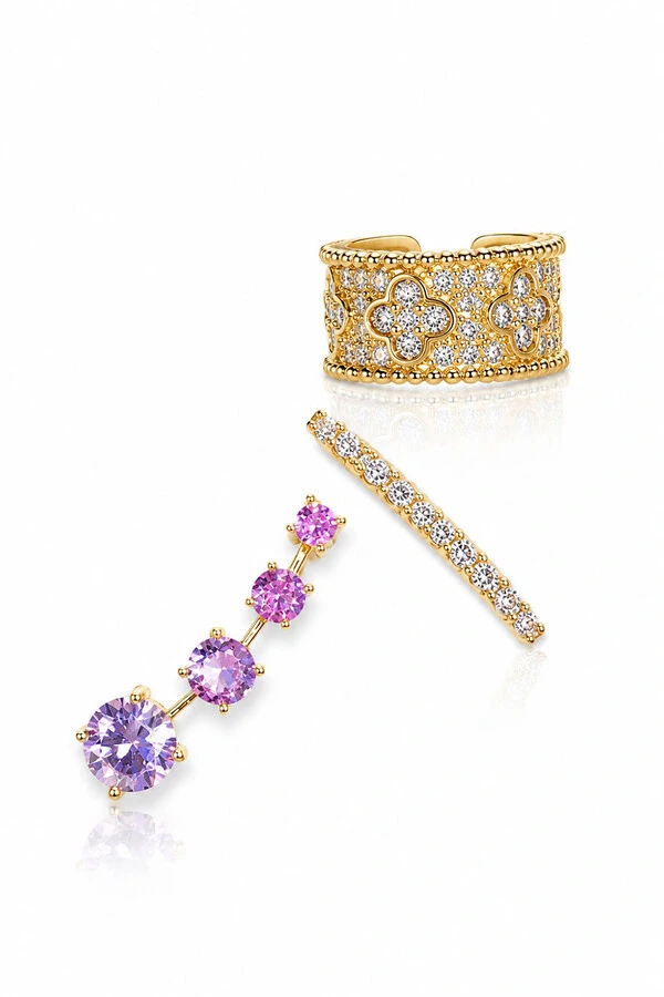 Fake Piercing Trevo Zircônia Ouro 18k