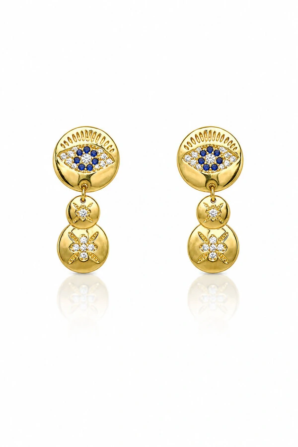 Brinco Olho Grego Estilo Zircônias Ouro 18k