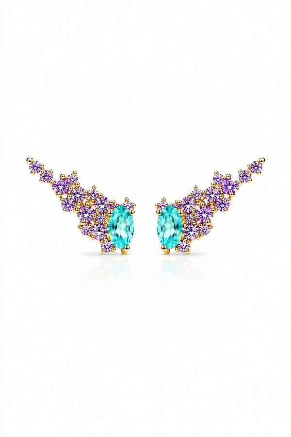 Brinco Earcuff Lavanda Zircônia Ouro 18k
