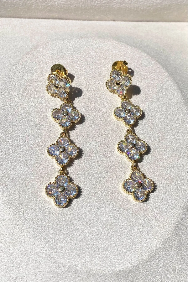 Brinco Trevos Zircônias Ouro 18k