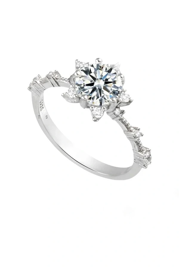 Anel Moissanite Estrela 7MM Prata 925 Ródio Branco