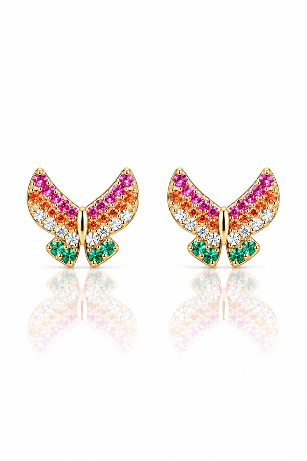 Brinco Borboleta Zircônias ColoridasOuro 18k