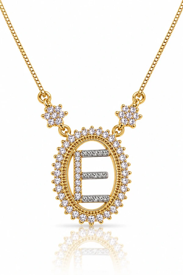 Colar Inicial Letra E Banhado no Ouro 18k
